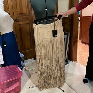 LOH Long Khaki Felt Western Fringe Skirt